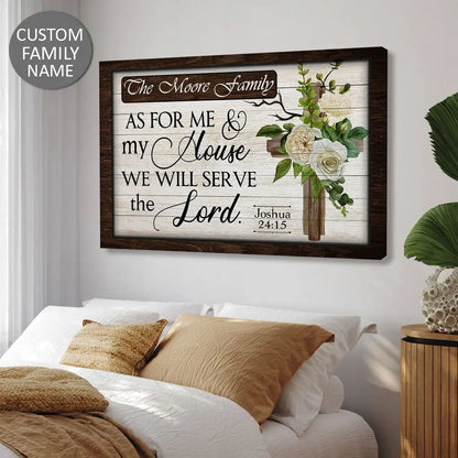 Personalized 'As For Me And My House, We Will Serve The Lord' Wall Art Canvas With Custom Family Name