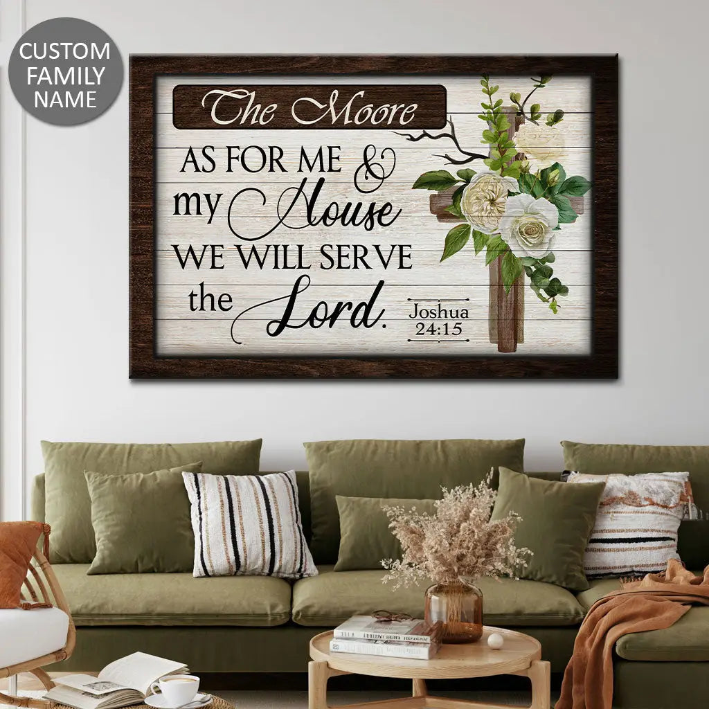 Personalized 'As For Me And My House, We Will Serve The Lord' Wall Art Canvas With Custom Family Name