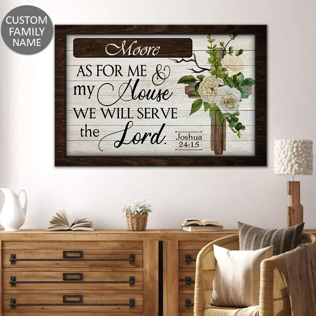 Personalized 'As For Me And My House, We Will Serve The Lord' Wall Art Canvas With Custom Family Name