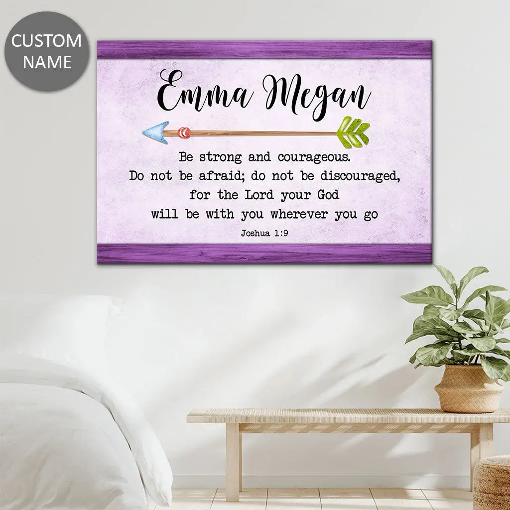 Personalized 'Be Strong and Courageous Joshua 1:9' Wall Art Canvas With Custom Name