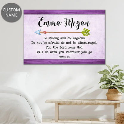 Personalized 'Be Strong and Courageous Joshua 1:9' Wall Art Canvas With Custom Name