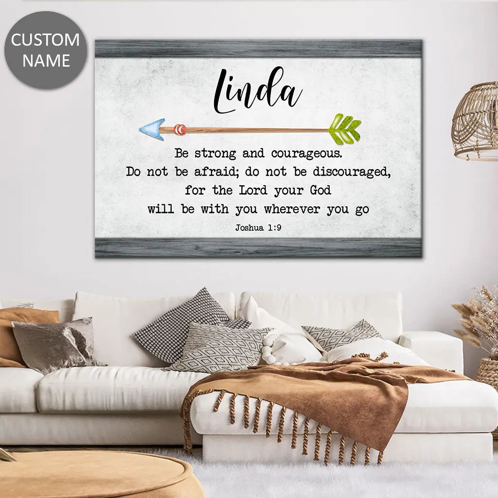 Personalized 'Be Strong and Courageous Joshua 1:9' Wall Art Canvas With Custom Name