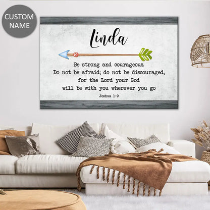 Personalized 'Be Strong and Courageous Joshua 1:9' Wall Art Canvas With Custom Name