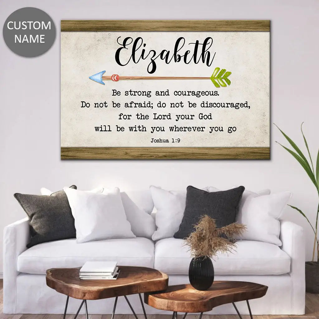 Personalized 'Be Strong and Courageous Joshua 1:9' Wall Art Canvas With Custom Name