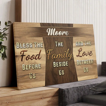 Personalized, Bless The Food Before Us, Custom Family Name, Wall Art Canvas