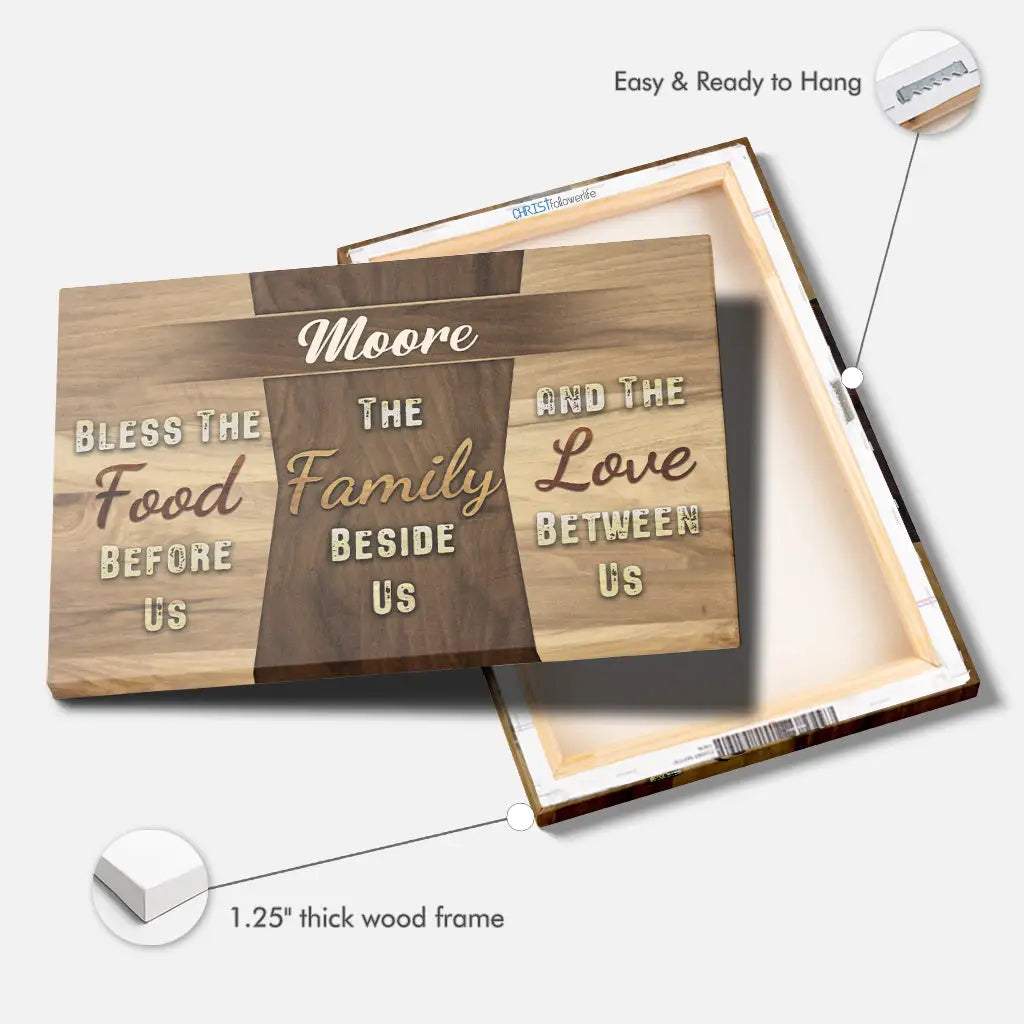 Personalized, Bless The Food Before Us, Custom Family Name, Wall Art Canvas