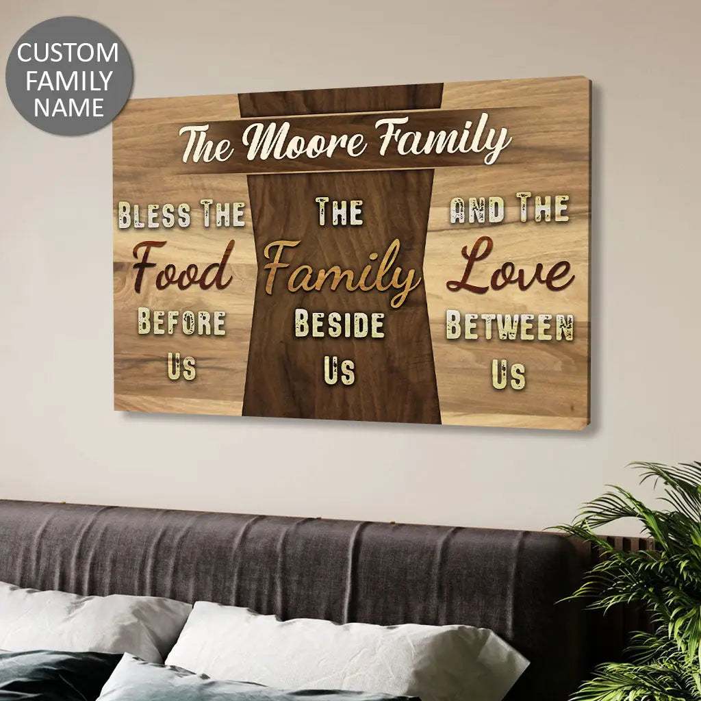 Personalized, Bless The Food Before Us, Custom Family Name, Wall Art Canvas