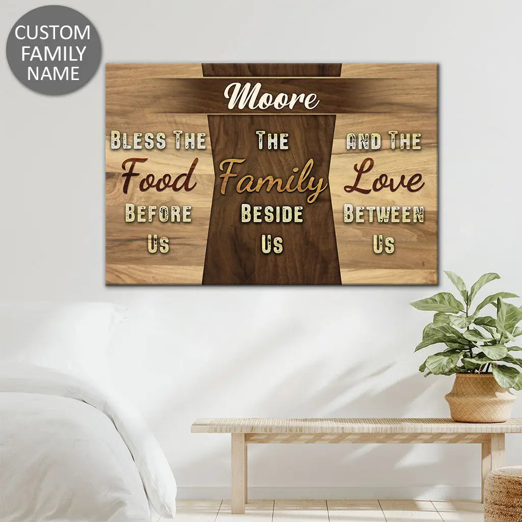 Personalized, Bless The Food Before Us, Custom Family Name, Wall Art Canvas
