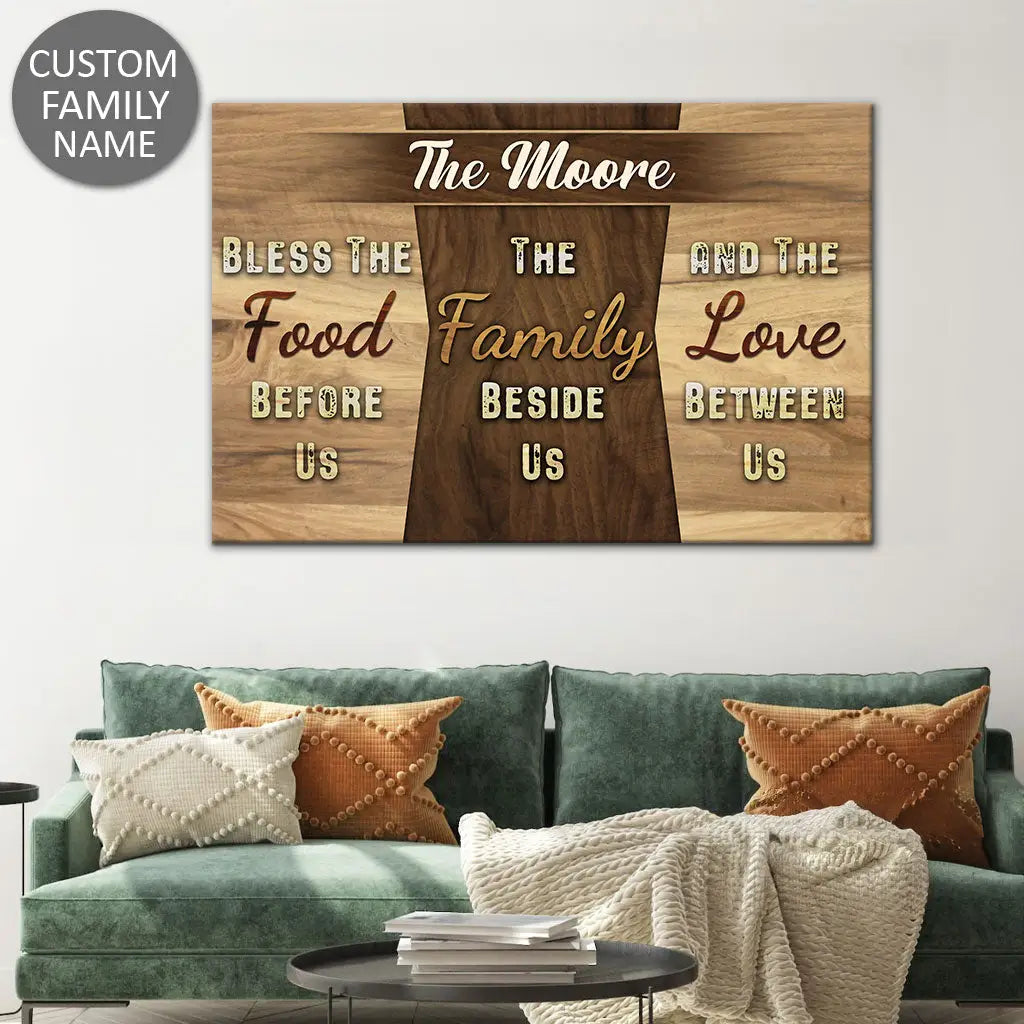 Personalized, Bless The Food Before Us, Custom Family Name, Wall Art Canvas