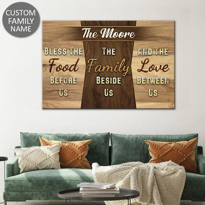 Personalized, Bless The Food Before Us, Custom Family Name, Wall Art Canvas