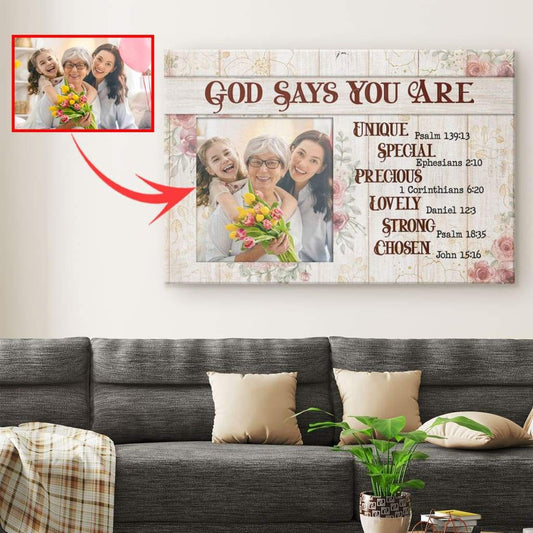 Personalized "God Says You Are" Christian Wall Art Canvas With Custom Photo