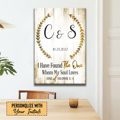 Personalized 'I Have Found the One Whom My Soul Loves' Wall Art Canvas With Custom Initials and Date