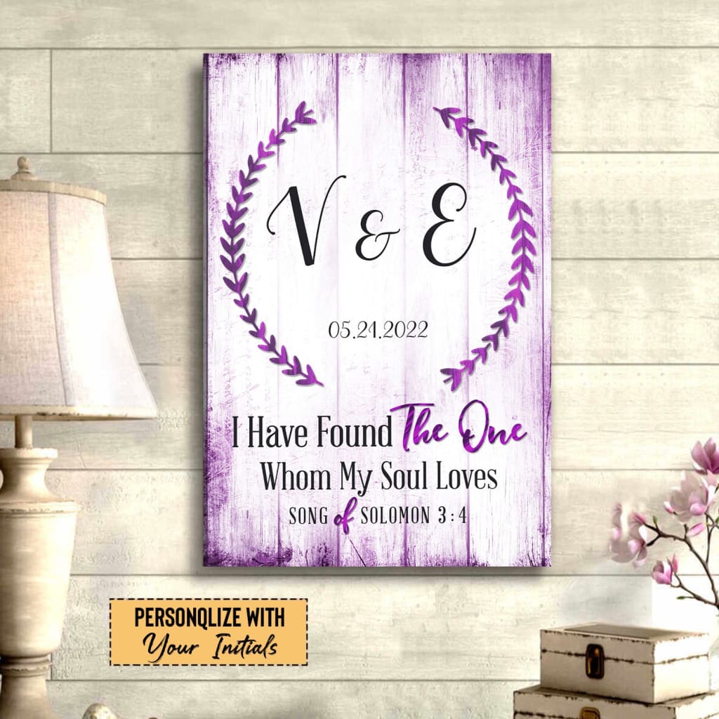 Personalized 'I Have Found the One Whom My Soul Loves' Wall Art Canvas With Custom Initials and Date