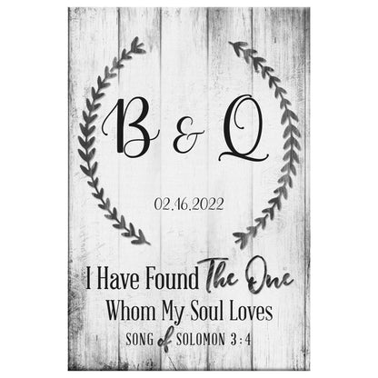 Personalized 'I Have Found the One Whom My Soul Loves' Wall Art Canvas With Custom Initials and Date