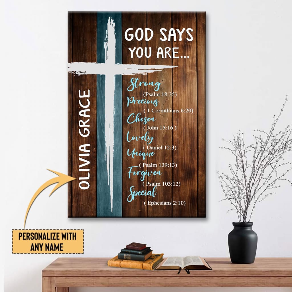 Personalized, God Says You Are Wall Art Canvas With Custom Name
