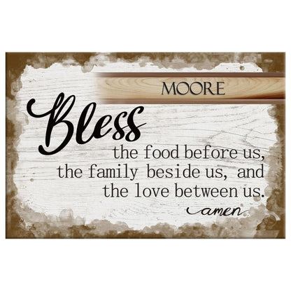 Personalized Family Name "Bless the Food Before Us" Christian Wall Art Canvas Print