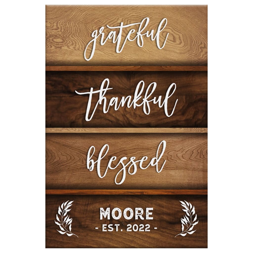 Grateful, Thankful, Blessed – Personalized Family Name & Established Year, Christian Wall Art Canvas