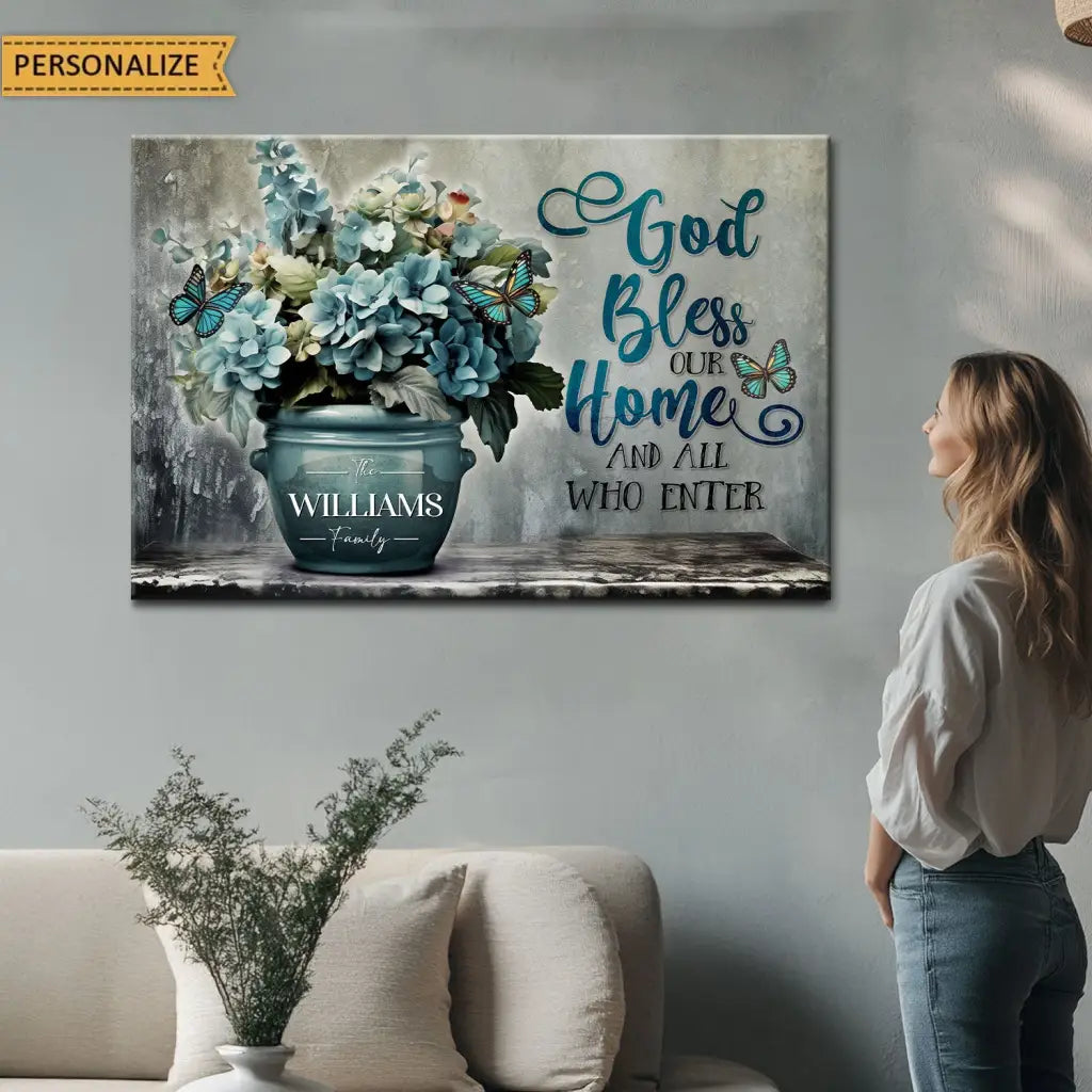 Personalized, God Bless Our Home, Family Name Wall Art Canvas Print