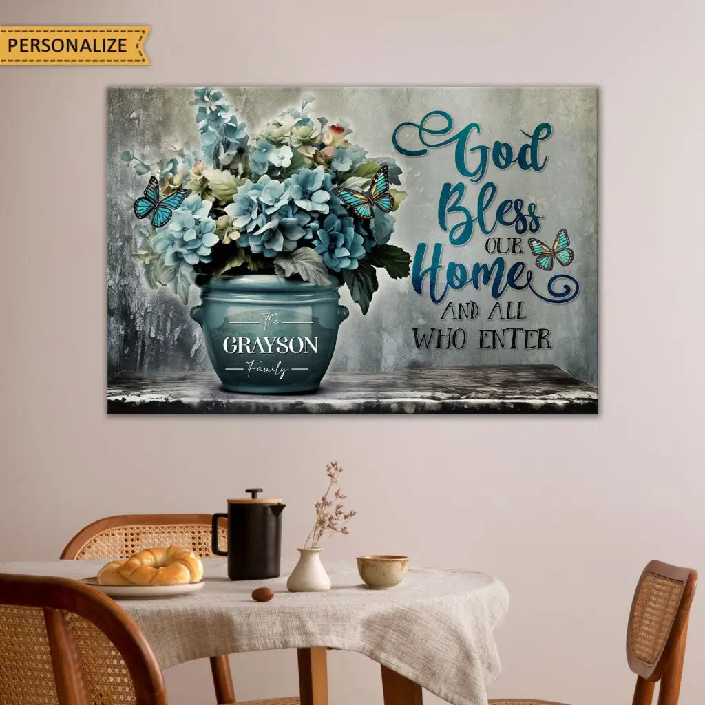 Personalized, God Bless Our Home, Family Name Wall Art Canvas Print