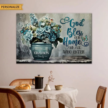 Personalized, God Bless Our Home, Family Name Wall Art Canvas Print