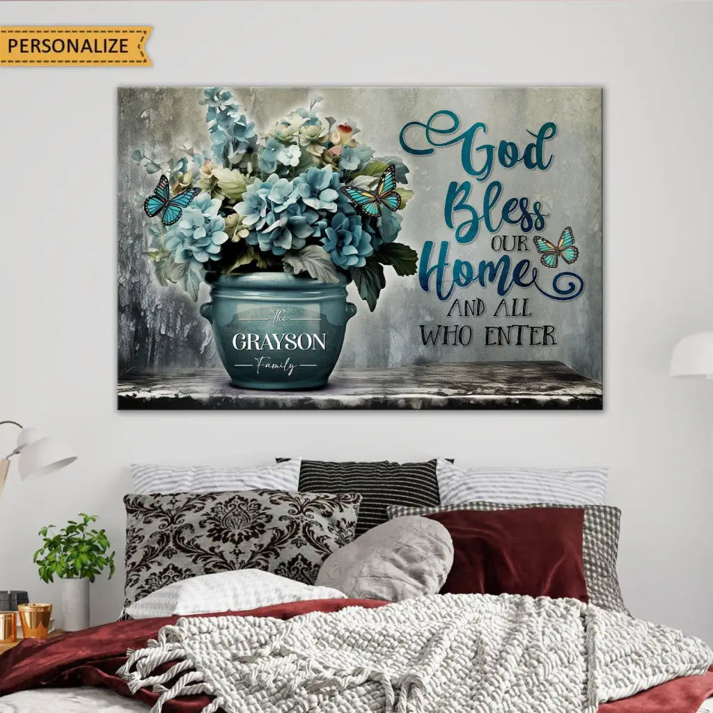 Personalized, God Bless Our Home, Family Name Wall Art Canvas Print