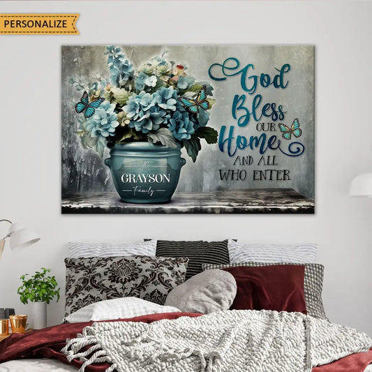 Personalized, God Bless Our Home, Family Name Wall Art Canvas Print