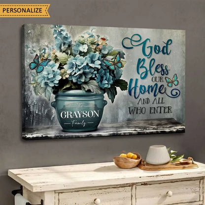 Personalized, God Bless Our Home, Family Name Wall Art Canvas Print