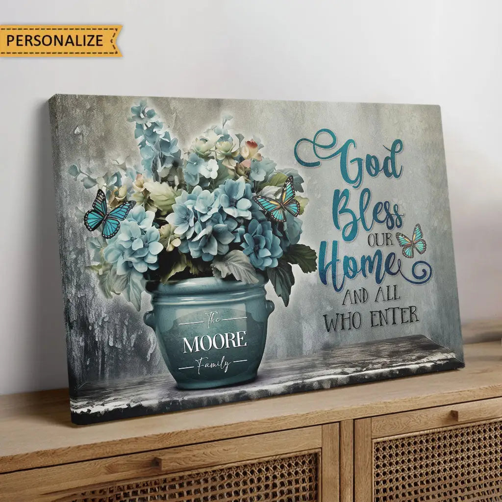 Personalized, God Bless Our Home, Family Name Wall Art Canvas Print
