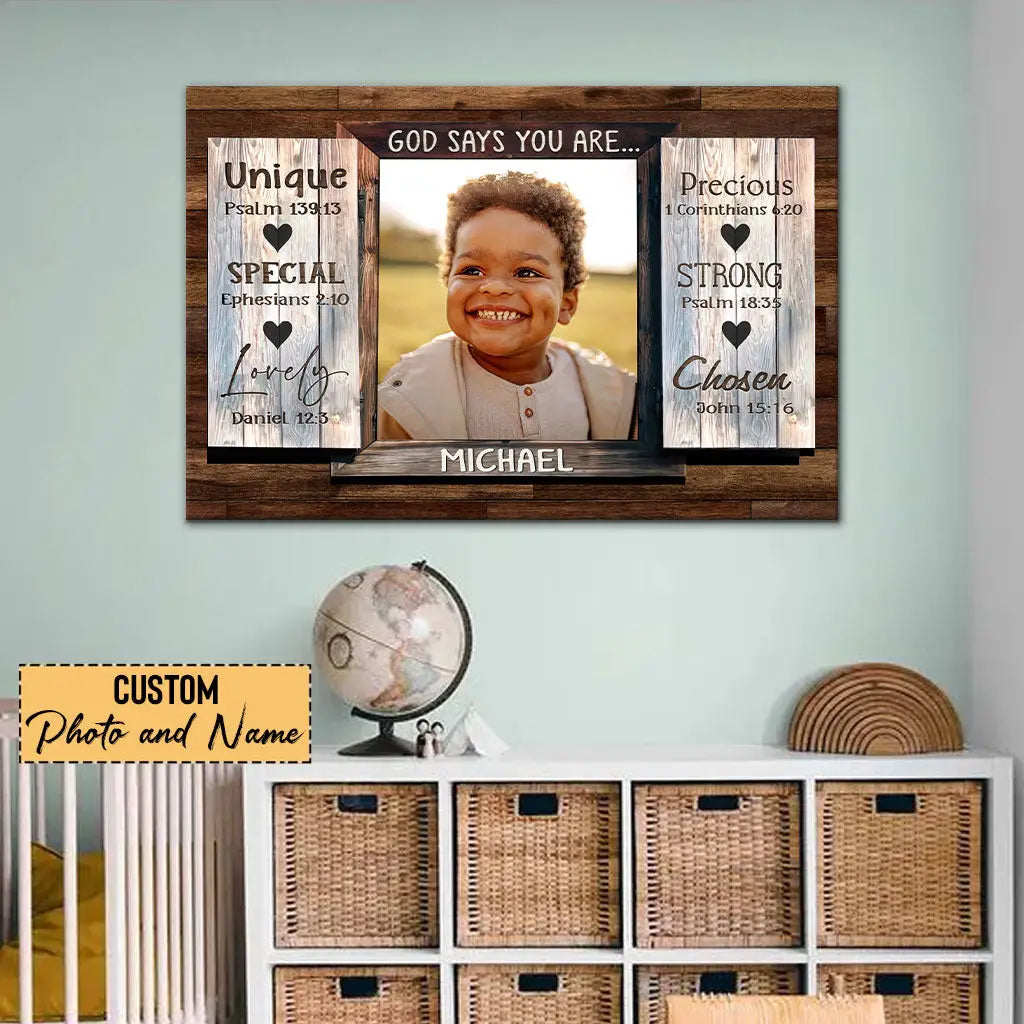 Personalized, God Says You Are, Wall Art Canvas With Custom Photo & Name