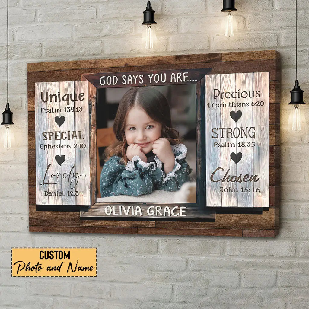 Personalized, God Says You Are, Wall Art Canvas With Custom Photo & Name