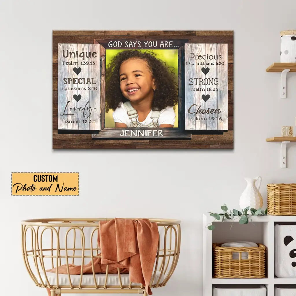 Personalized, God Says You Are, Wall Art Canvas With Custom Photo & Name