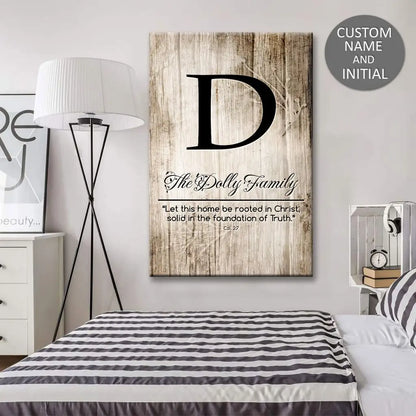 Personalized 'Let This Home Be Rooted in Christ' Wall Art Canvas with Custom Family Name & Initial