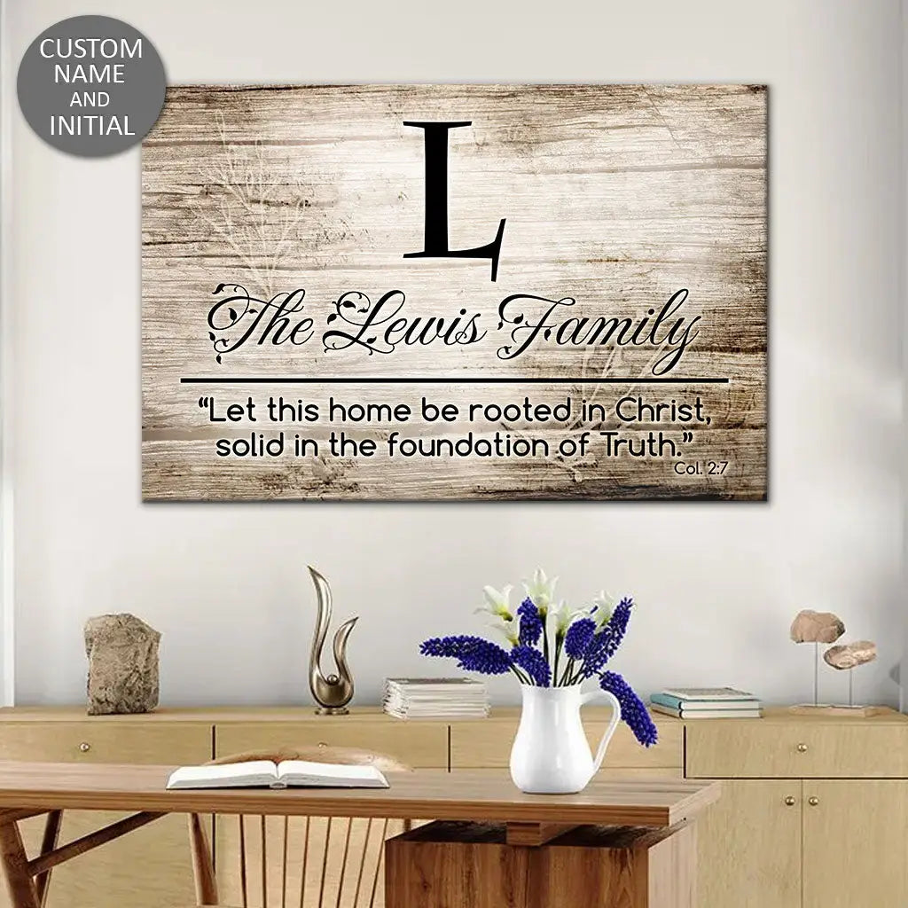 Personalized 'Let This Home Be Rooted in Christ' Wall Art Canvas with Custom Family Name & Initial