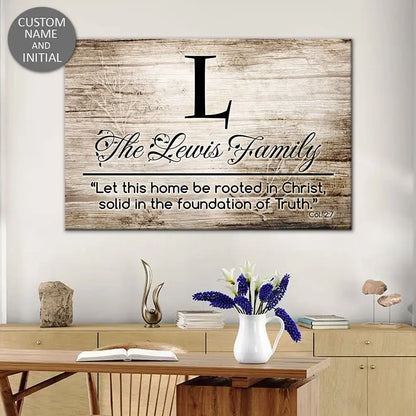 Personalized 'Let This Home Be Rooted in Christ' Wall Art Canvas with Custom Family Name & Initial