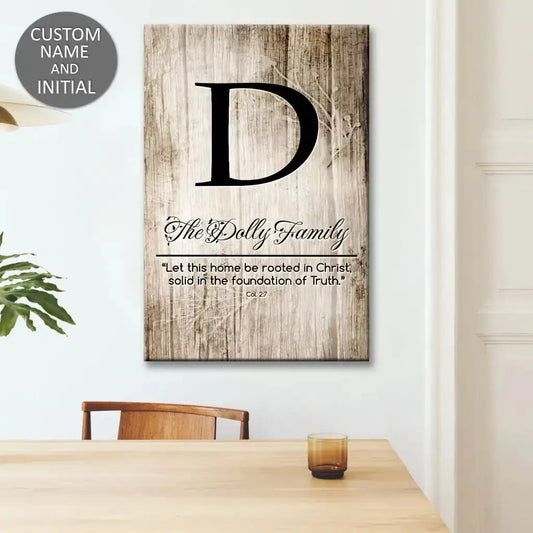 Personalized 'Let This Home Be Rooted in Christ' Wall Art Canvas with Custom Family Name & Initial