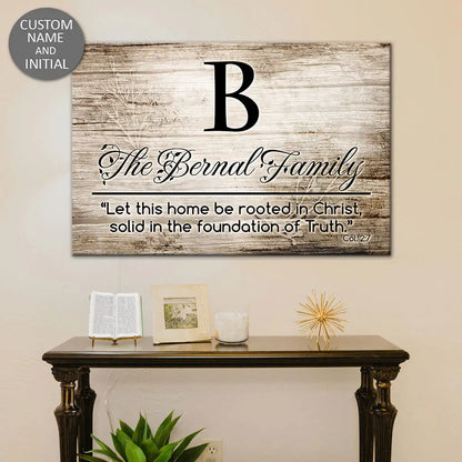 Personalized 'Let This Home Be Rooted in Christ' Wall Art Canvas with Custom Family Name & Initial