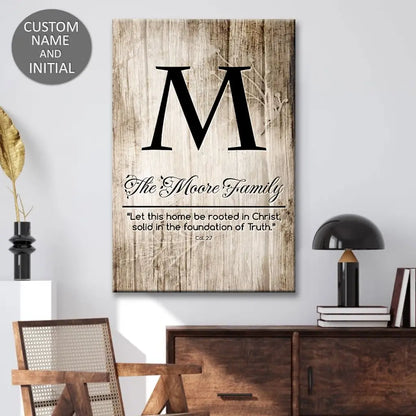 Personalized 'Let This Home Be Rooted in Christ' Wall Art Canvas with Custom Family Name & Initial