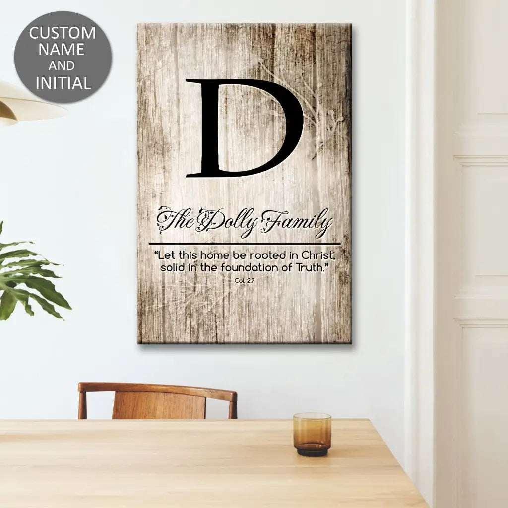 Personalized 'Let This Home Be Rooted in Christ' Wall Art Canvas with Custom Family Name & Initial