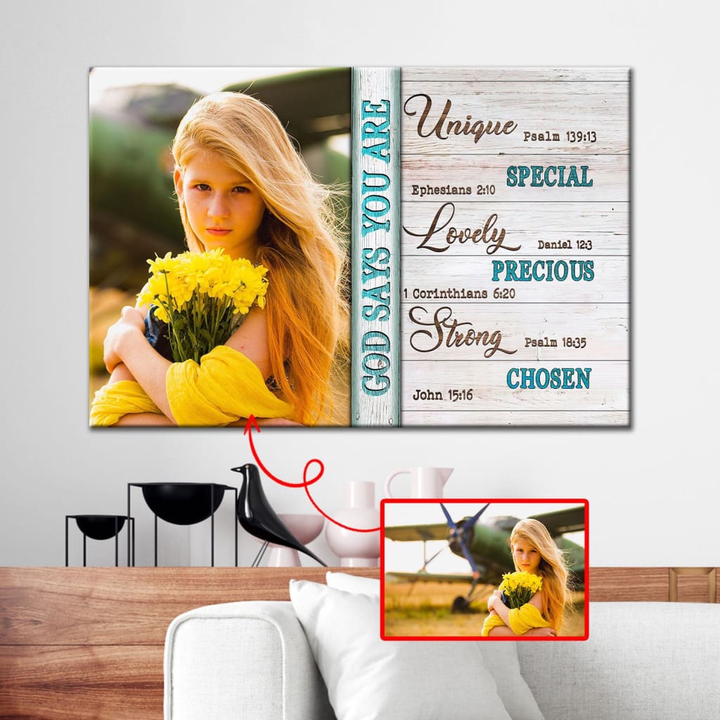 Personalized, God Says You Are, Christian Wall Art Canvas With Custom Photo