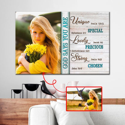 Personalized, God Says You Are, Christian Wall Art Canvas With Custom Photo
