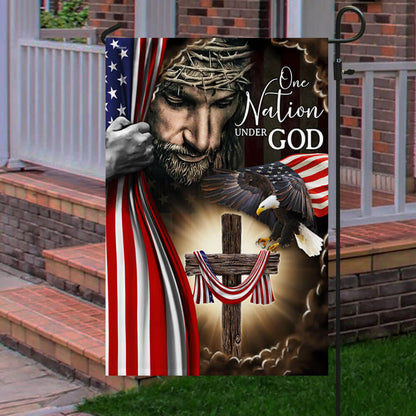 One Nation Under God. Christian Cross American Flag