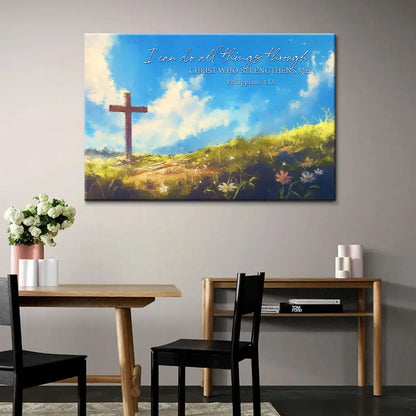 I Can Do All Things Through Christ, Wooden Cross, Philippians 4:13 Wall Art Canvas Print