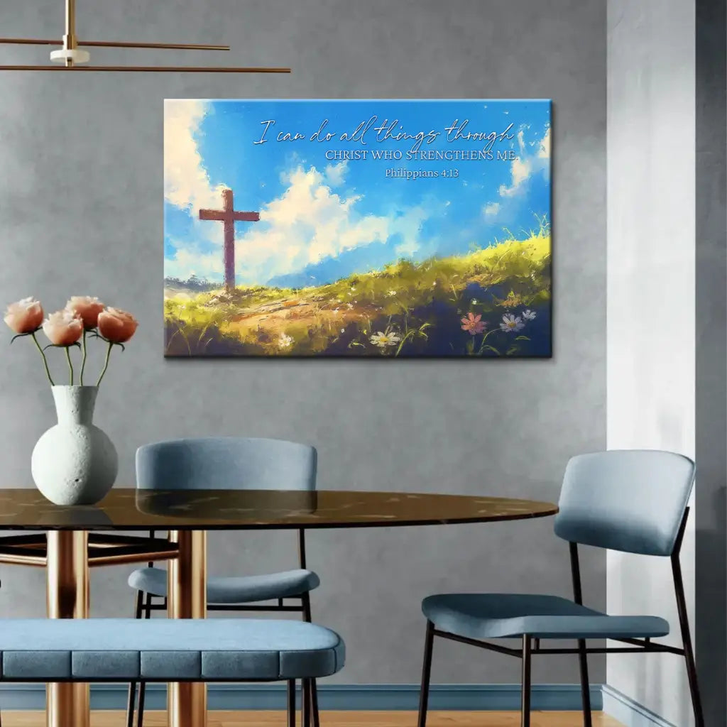 I Can Do All Things Through Christ, Wooden Cross, Philippians 4:13 Wall Art Canvas Print