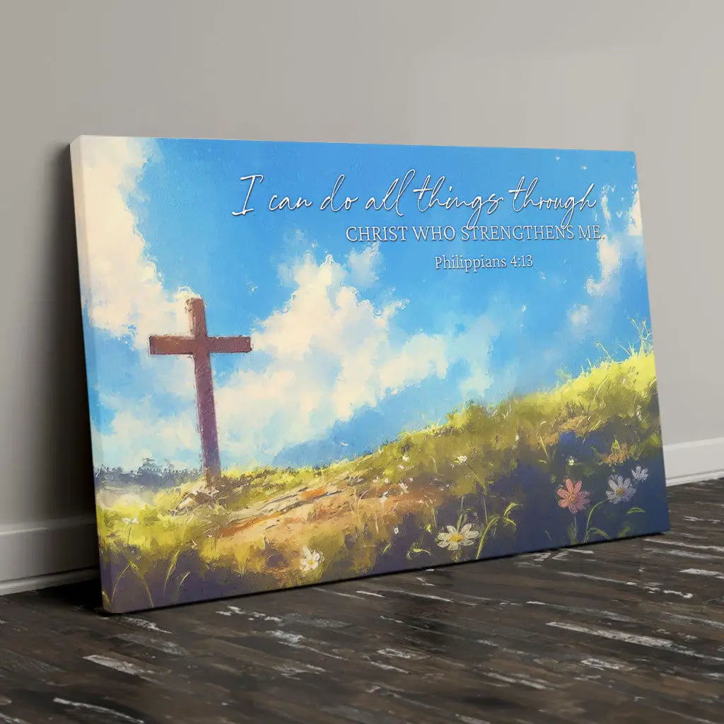 I Can Do All Things Through Christ, Wooden Cross, Philippians 4:13 Wall Art Canvas Print