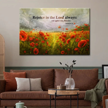 Philippians 4:4 Rejoice In The Lord Always Wall Art, Poppies, Christian Canvas Art