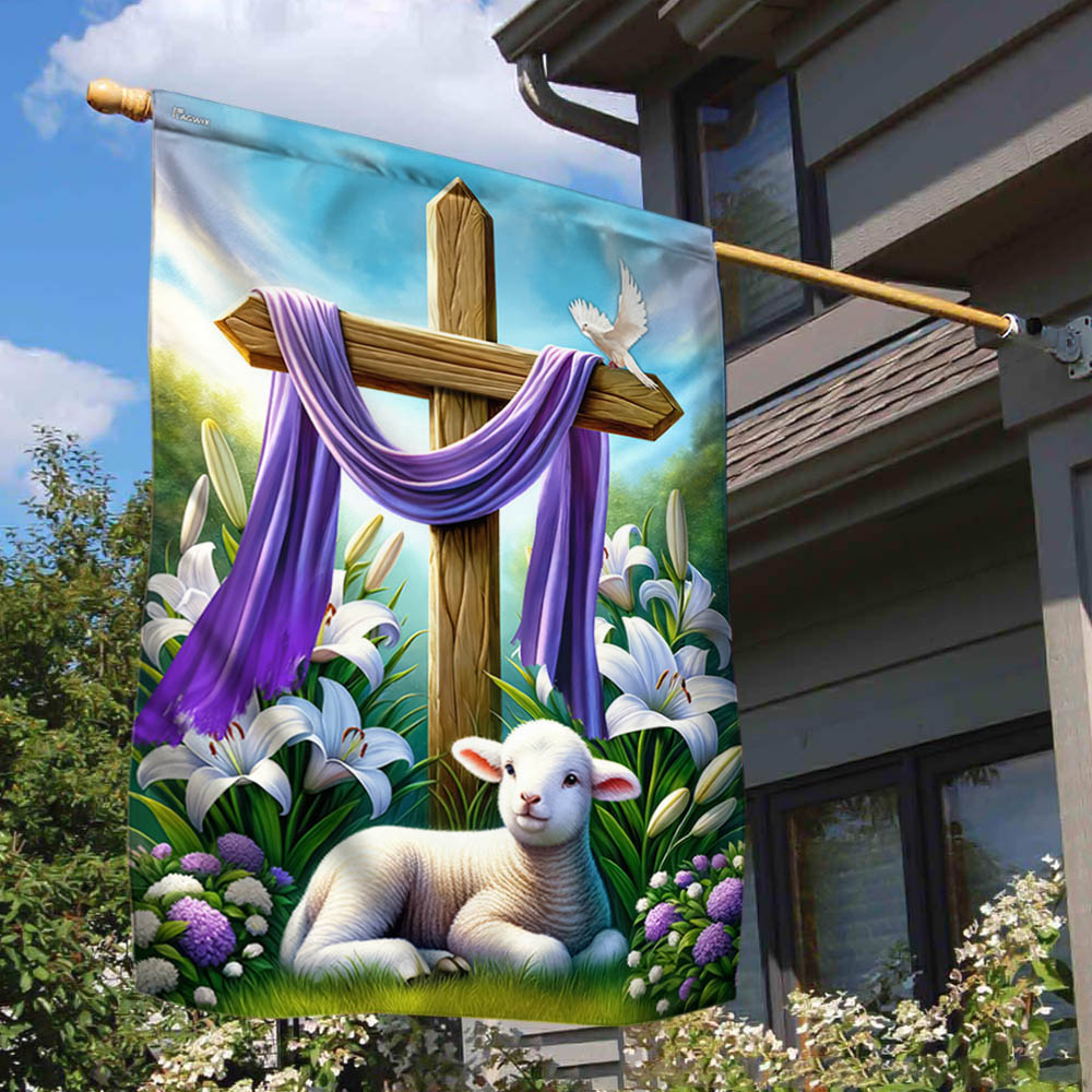 FLAGWIX  Easter Day Lamb Purple Cloth on Cross Flag