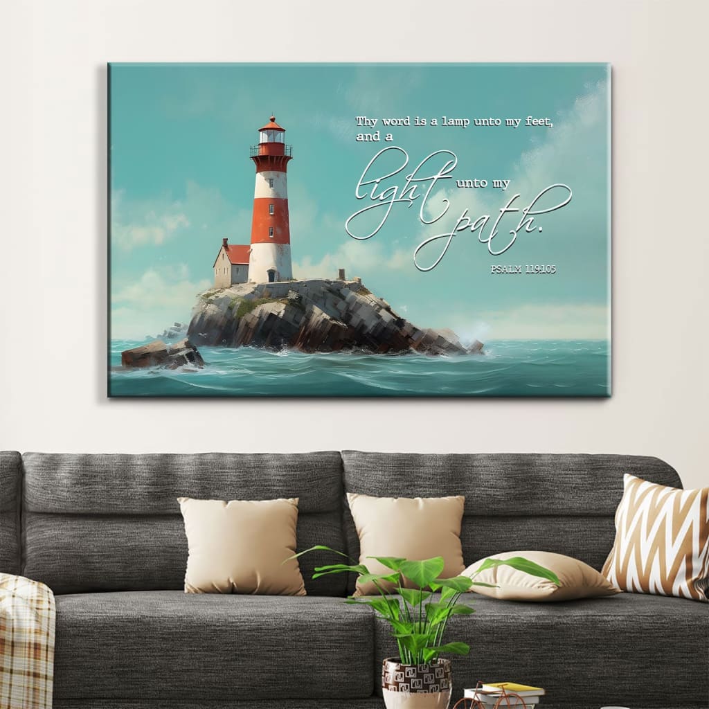 Lighthouse, Psalm 119:105 Thy Word Is A Lamp Wall Art Canvas