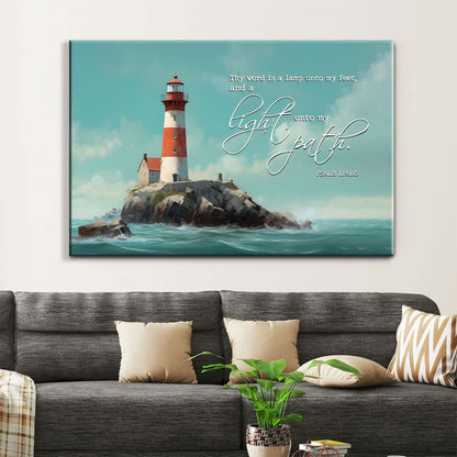 Lighthouse, Psalm 119:105 Thy Word Is A Lamp Wall Art Canvas