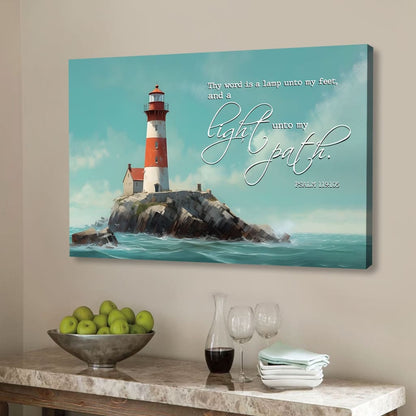 Lighthouse, Psalm 119:105 Thy Word Is A Lamp Wall Art Canvas