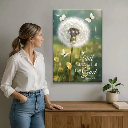 Be Still and Know, Dandelion with Butterflies – Psalm 46:10 Christian Wall Art Canvas